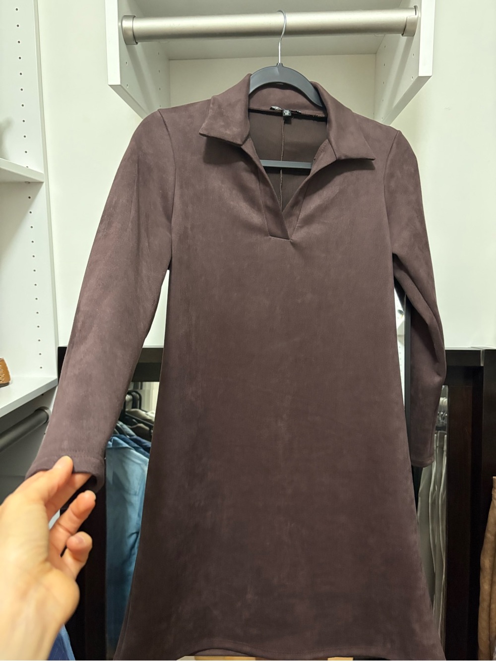 Express Long-Sleeve Suede-Look Dress in Dark Brown